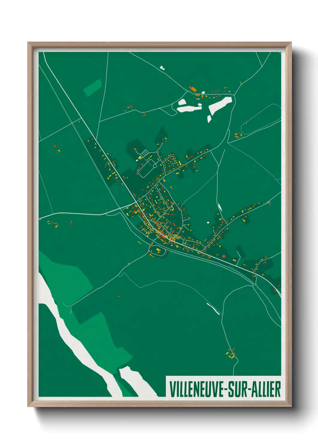 Une affiche de carte sur Villeneuve-sur-Allier