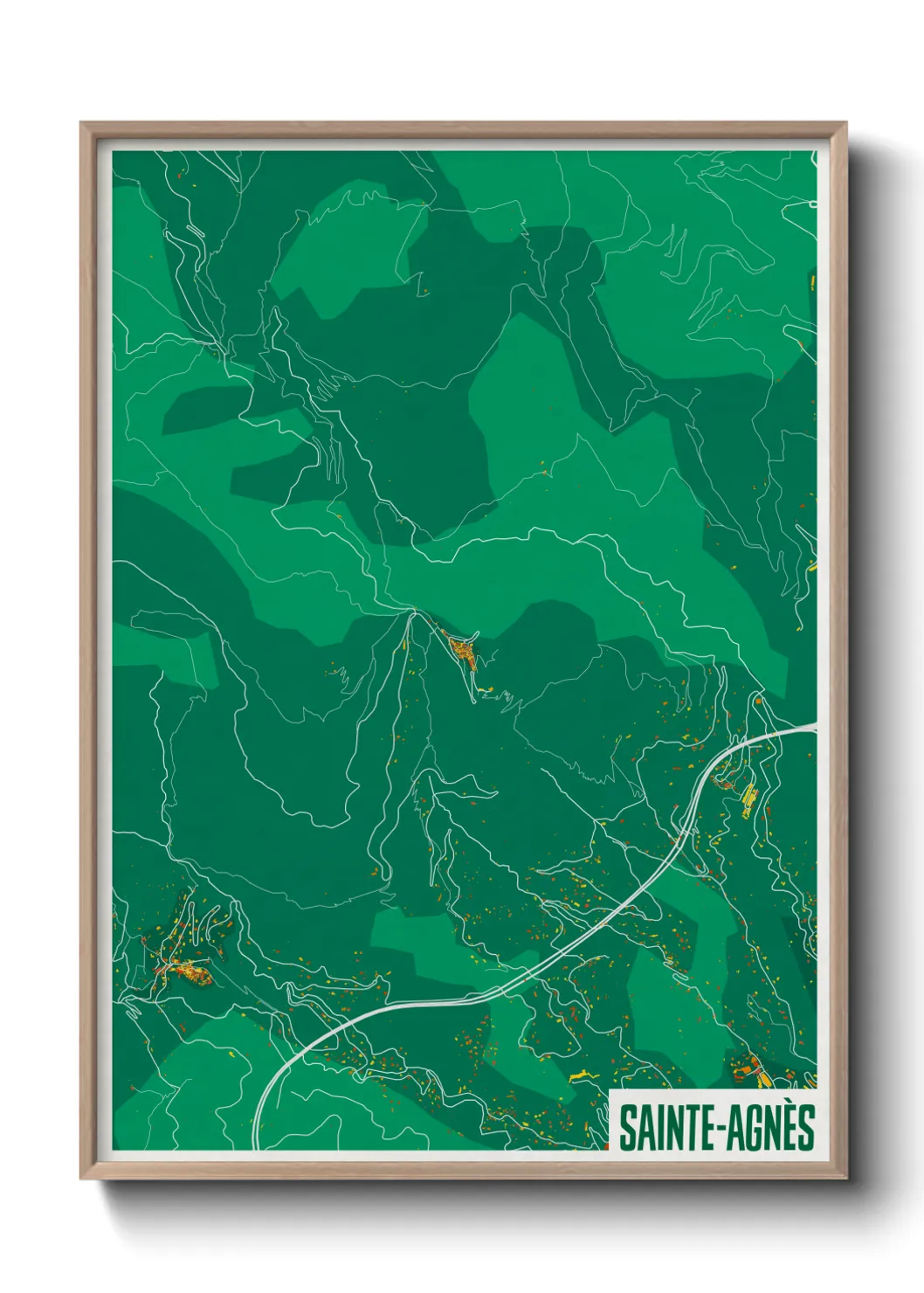 Une affiche de carte sur Sainte-Agnès