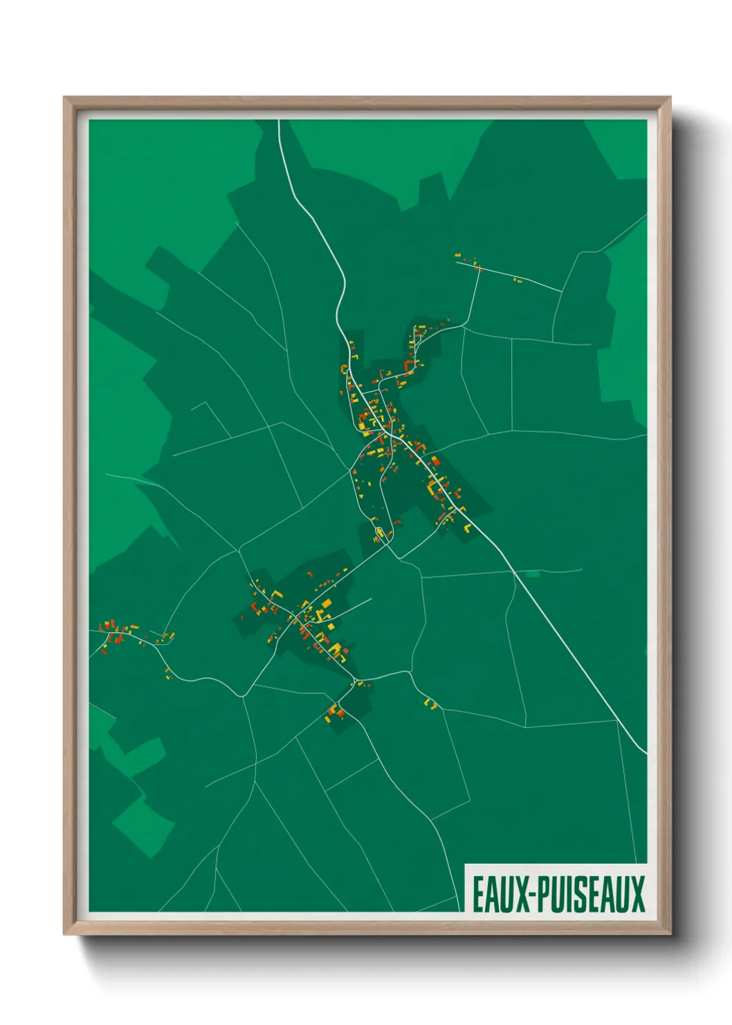 Une affiche de carte sur Eaux-Puiseaux
