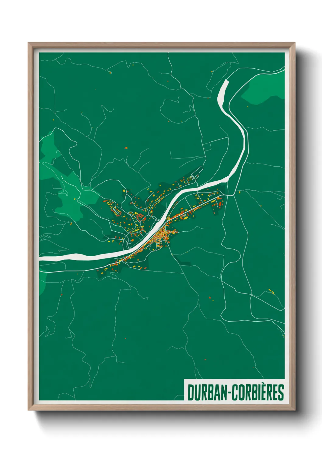 Une affiche de carte sur Durban-Corbières