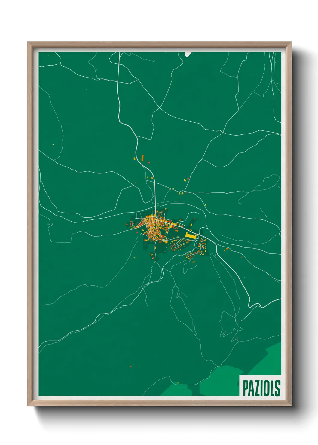 Une affiche de carte sur Paziols