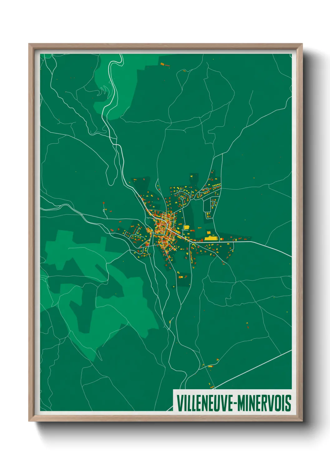 Une affiche de carte sur Villeneuve-Minervois