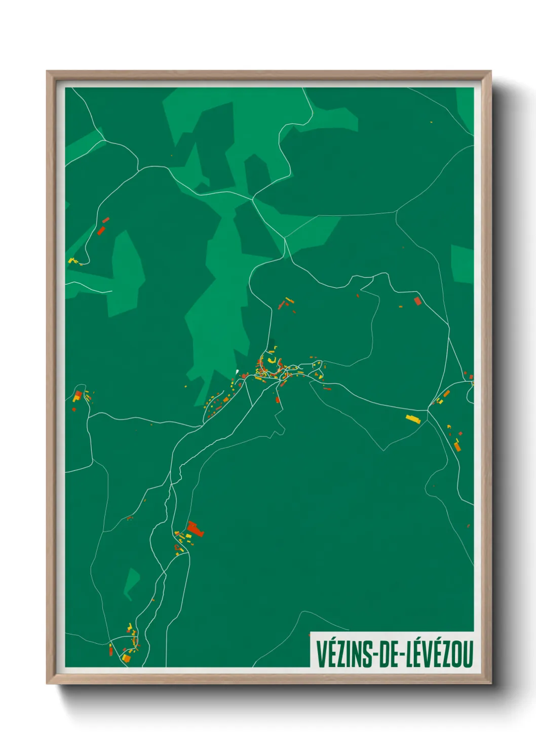 Une affiche de carte sur Vézins-de-Lévézou