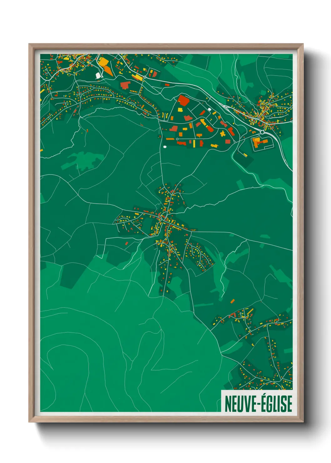 Une affiche de carte sur Neuve-Église