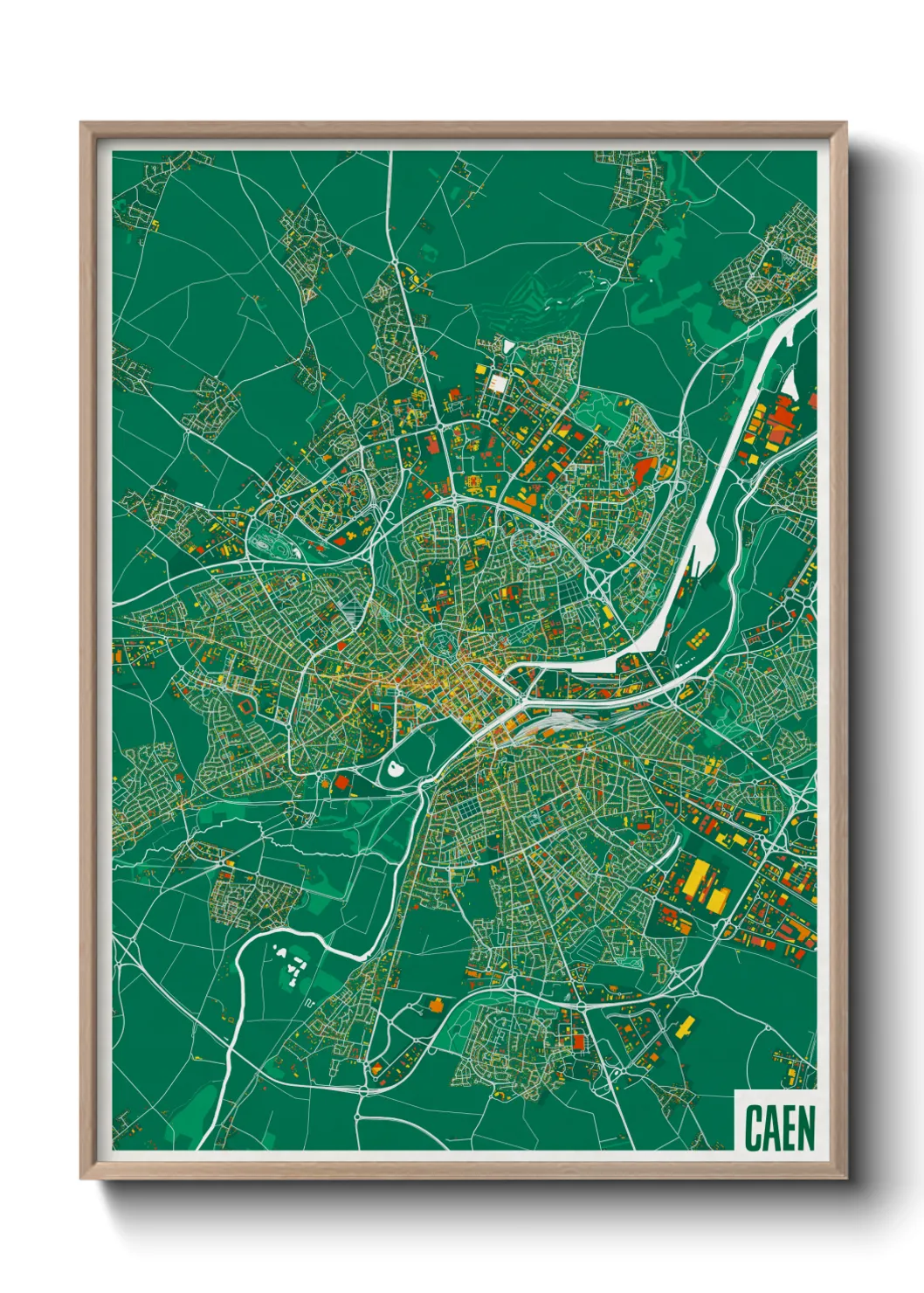 Une affiche de carte sur Caen