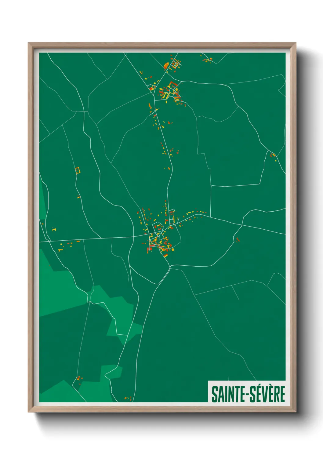 Une affiche de carte sur Sainte-Sévère