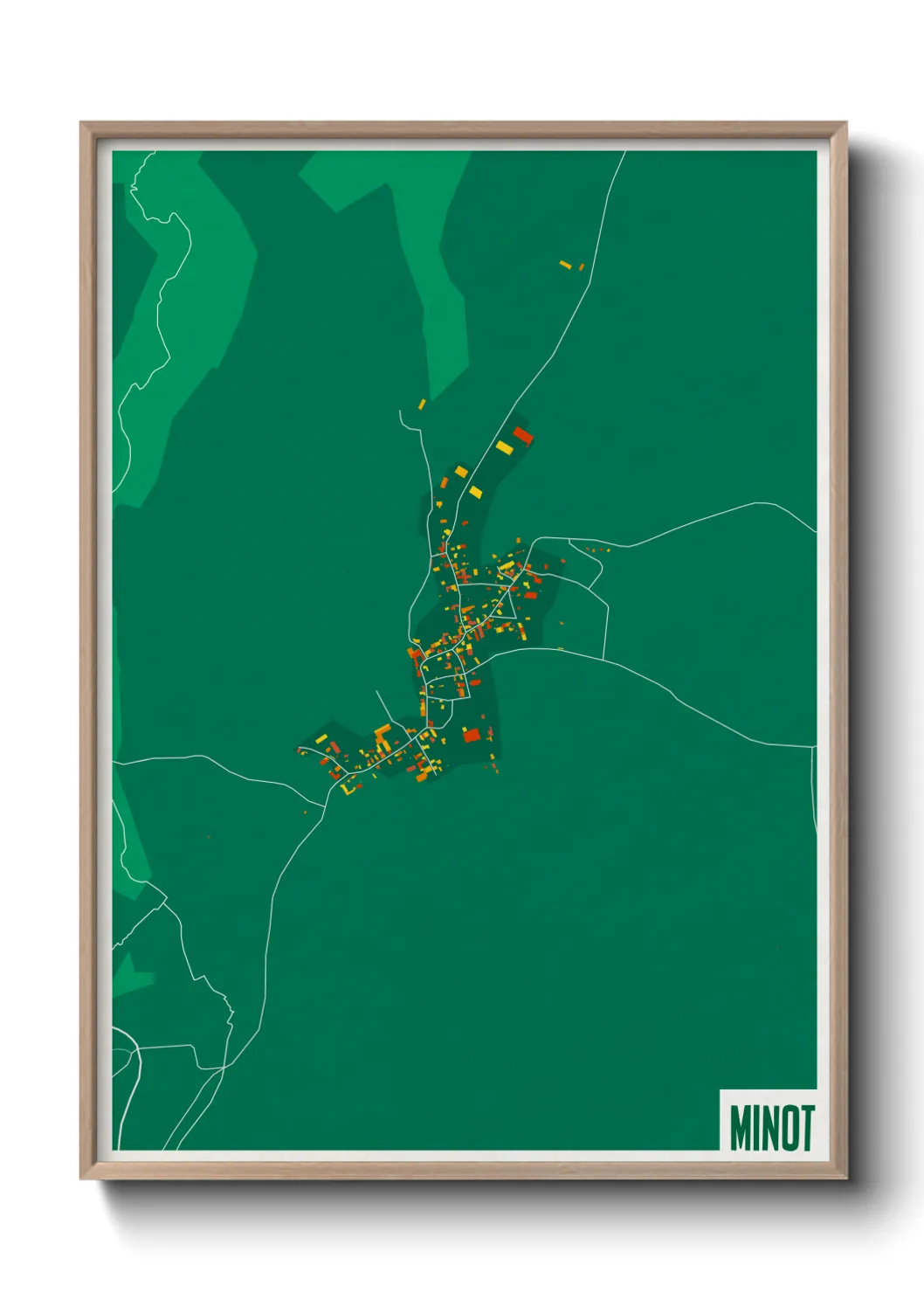 Une affiche de carte sur Minot