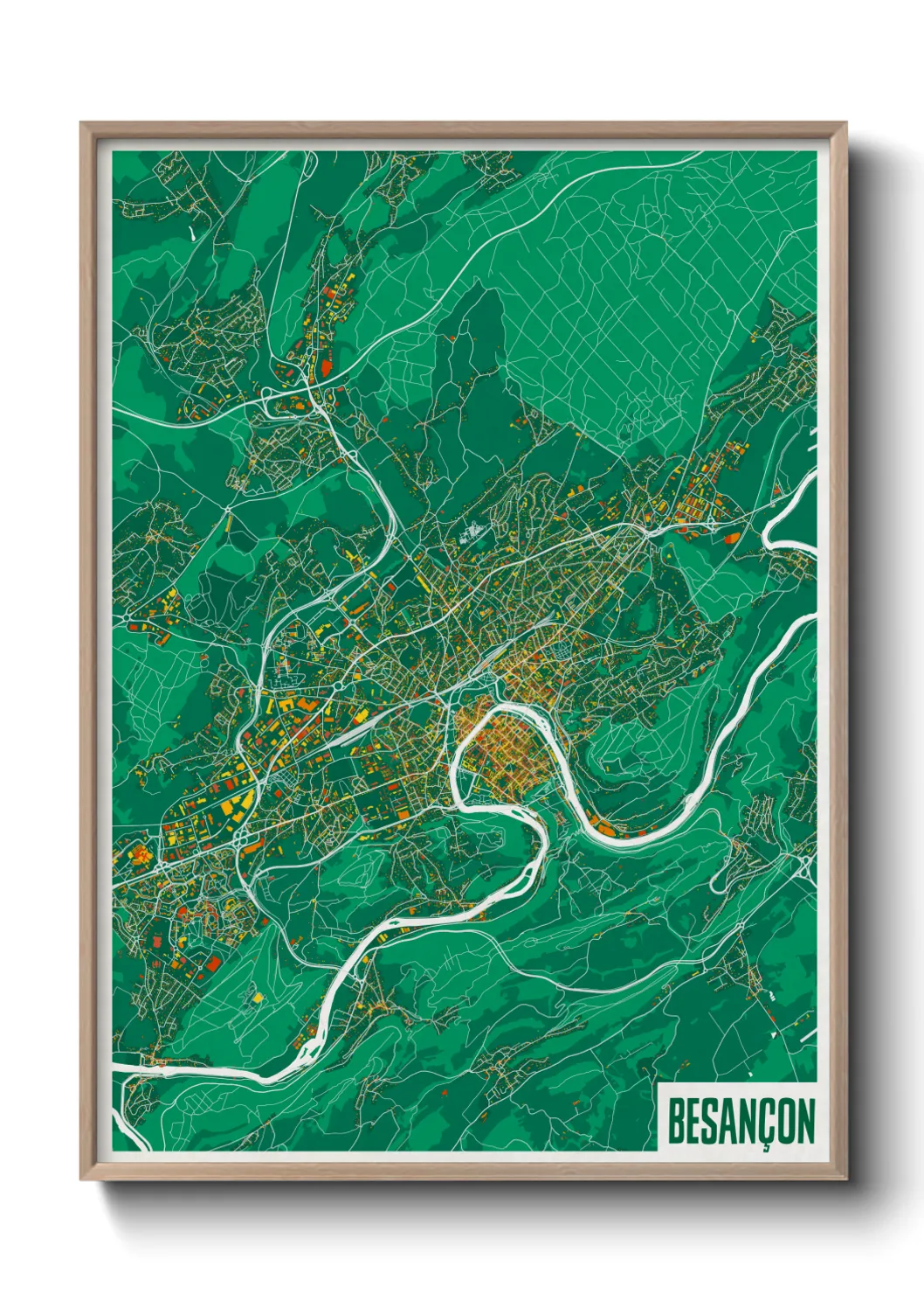 Une affiche de carte sur Besançon