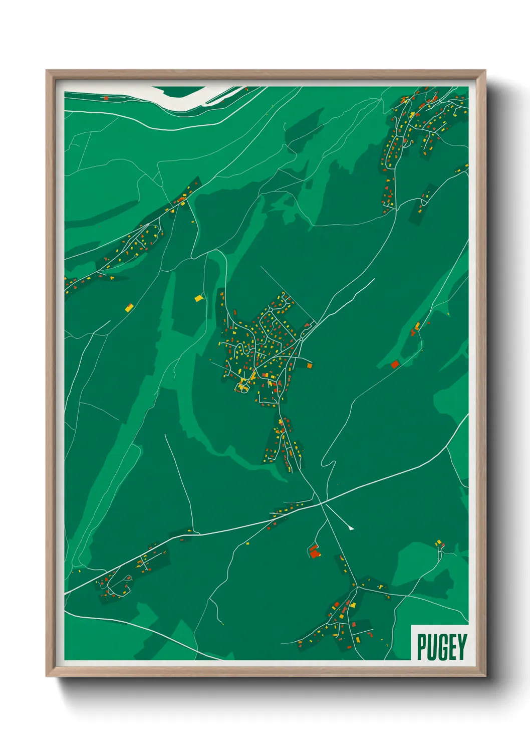 Une affiche de carte sur Pugey