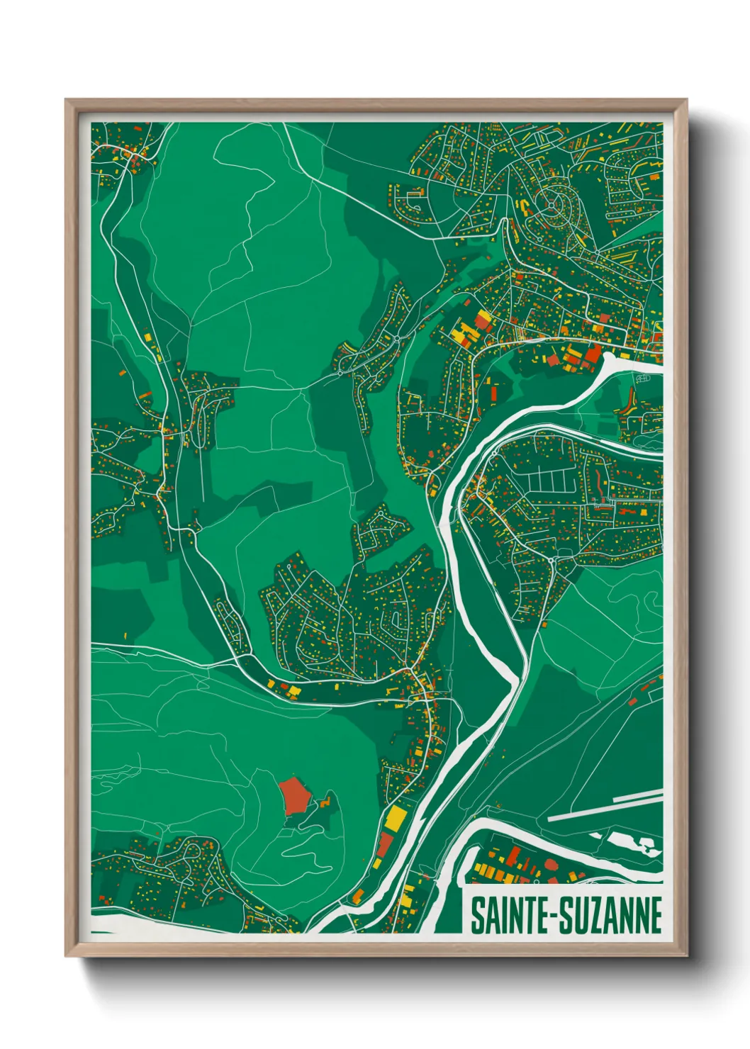 Une affiche de carte sur Sainte-Suzanne