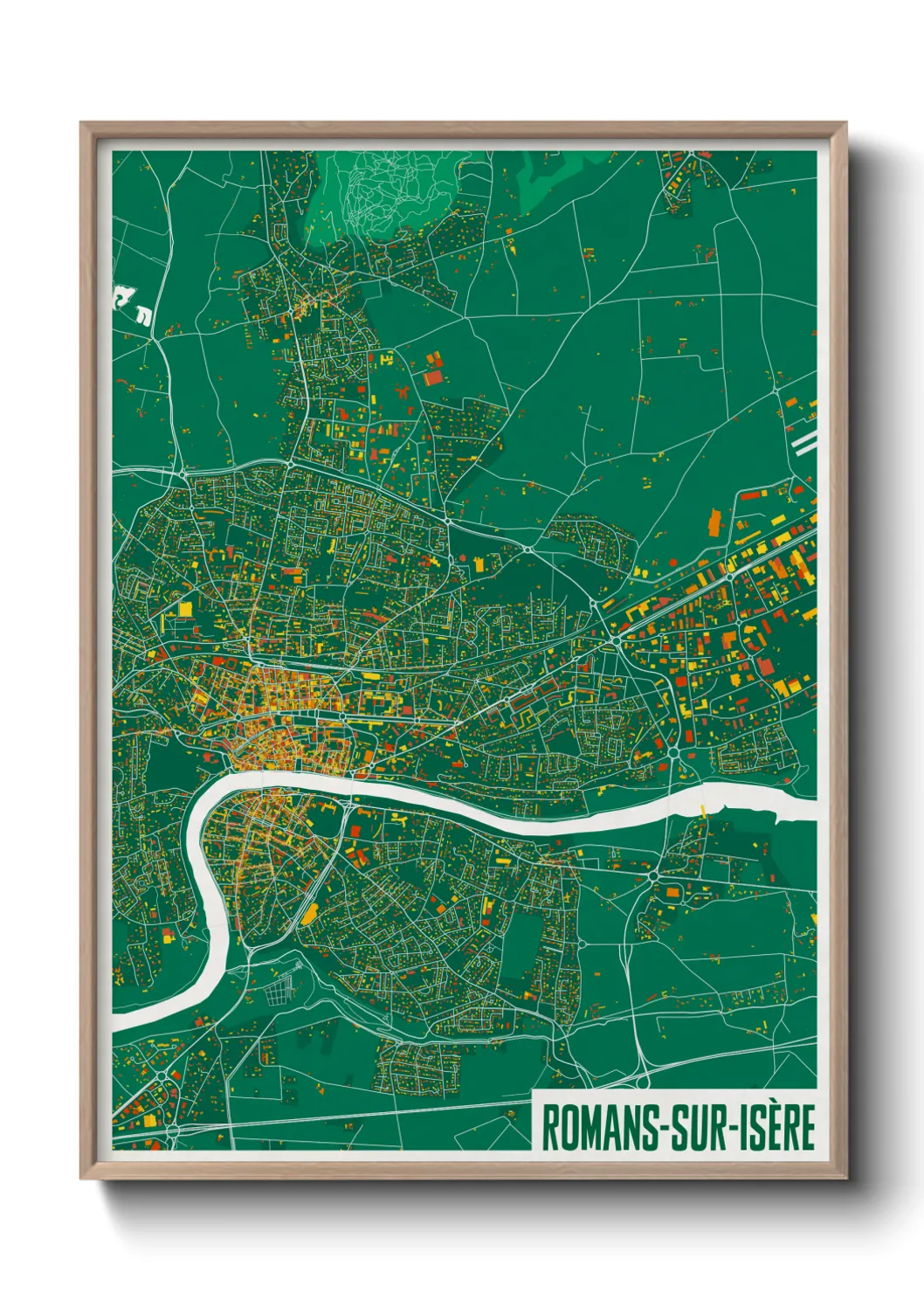 Une affiche de carte sur Romans-sur-Isère