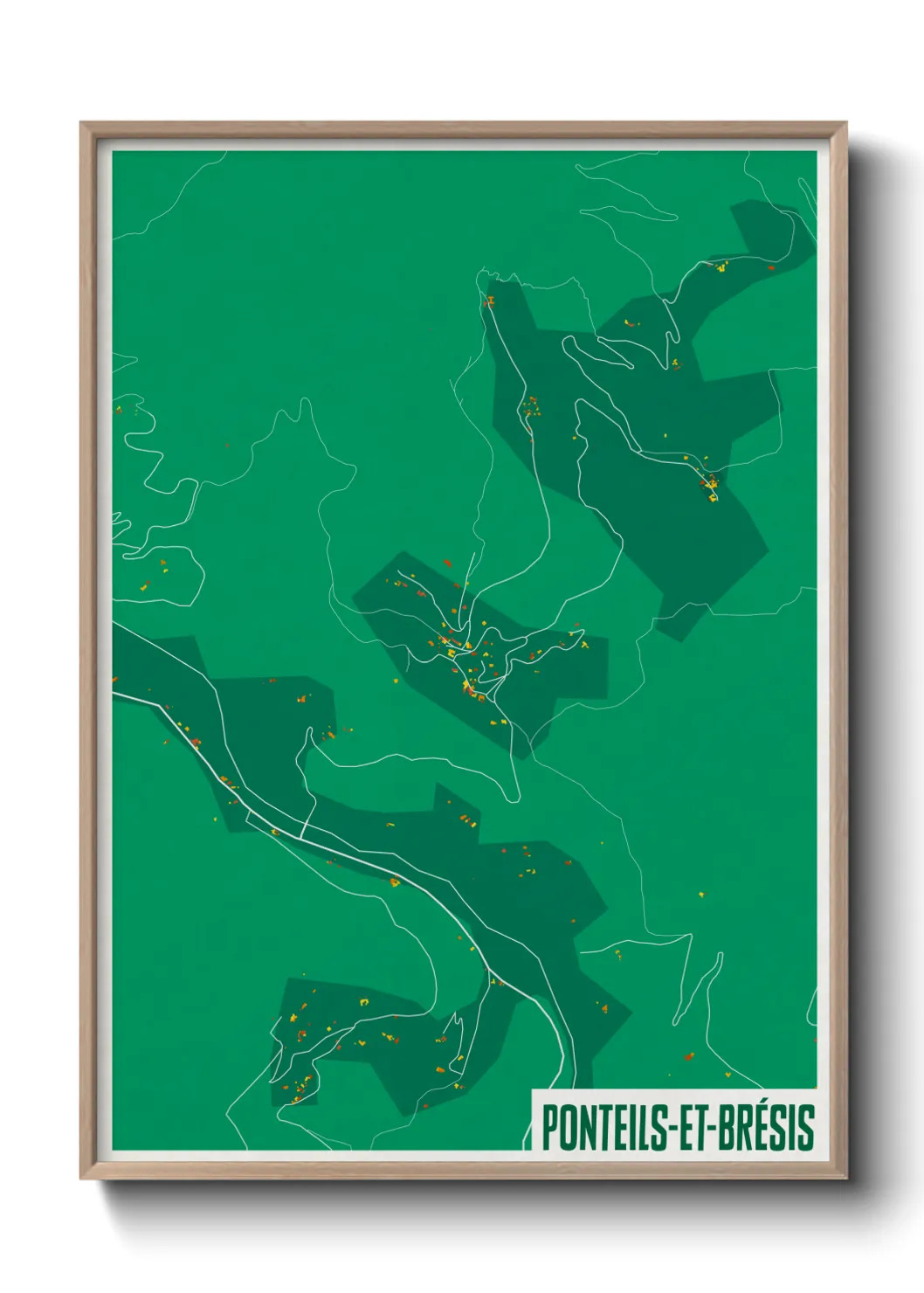 Une affiche de carte sur Ponteils-et-Brésis