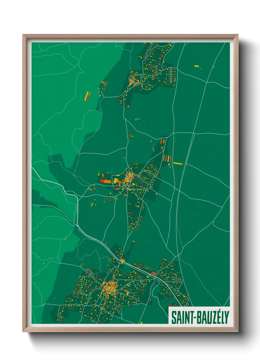 Une affiche de carte sur Saint-Bauzély