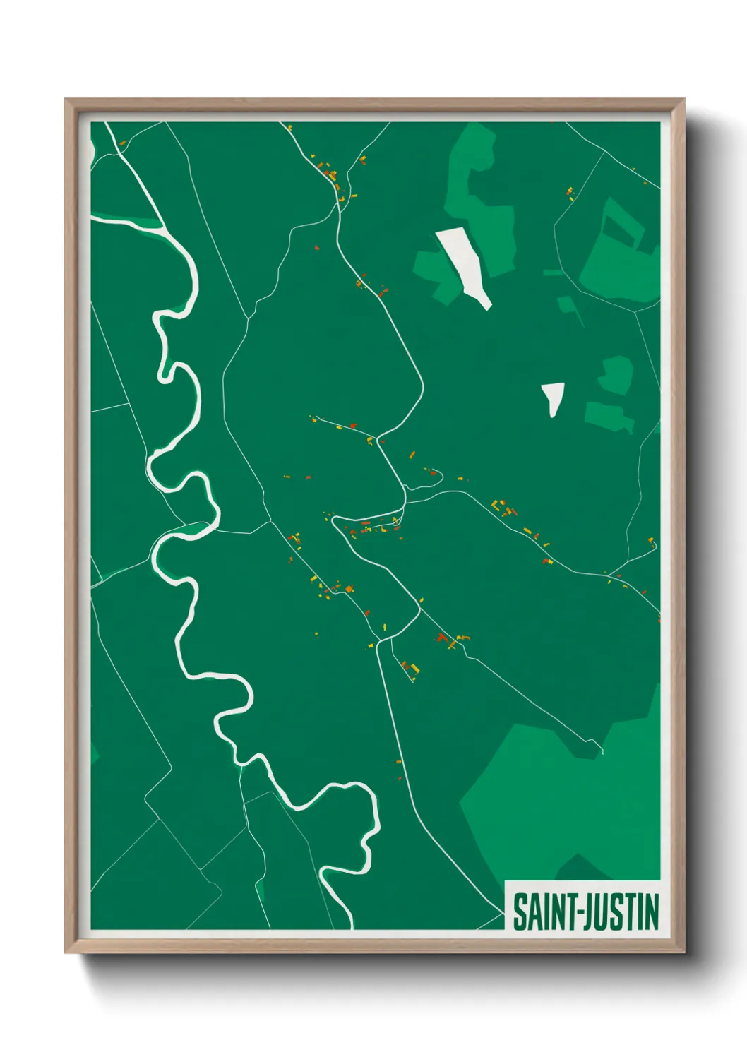Une affiche de carte sur Saint-Justin