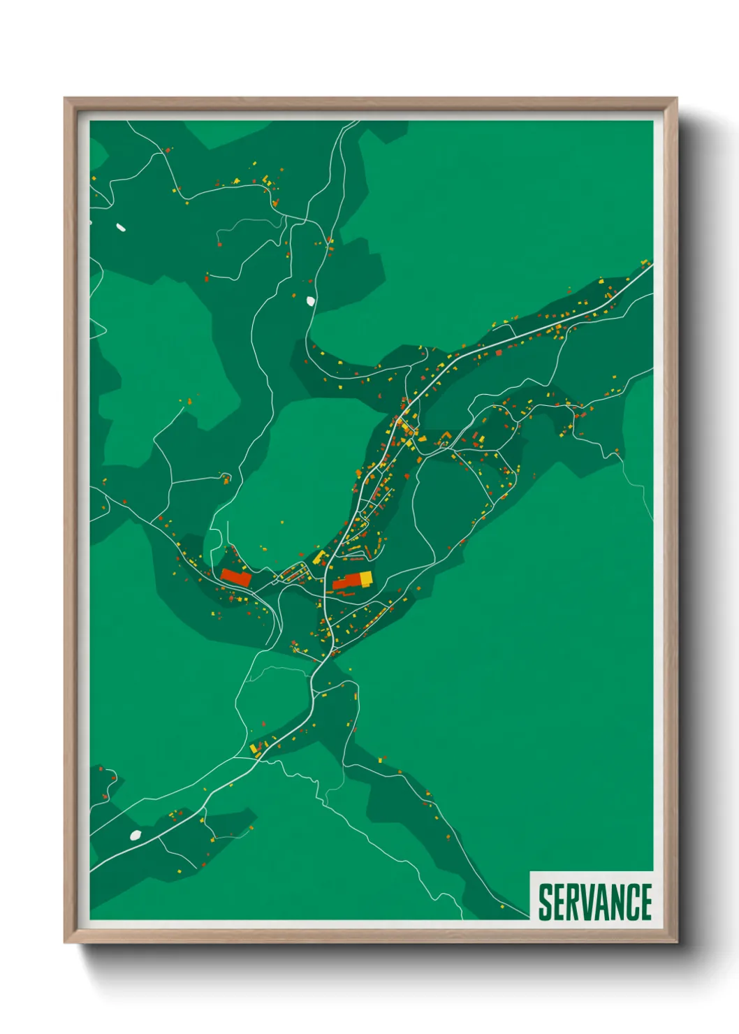 Une affiche de carte sur Servance