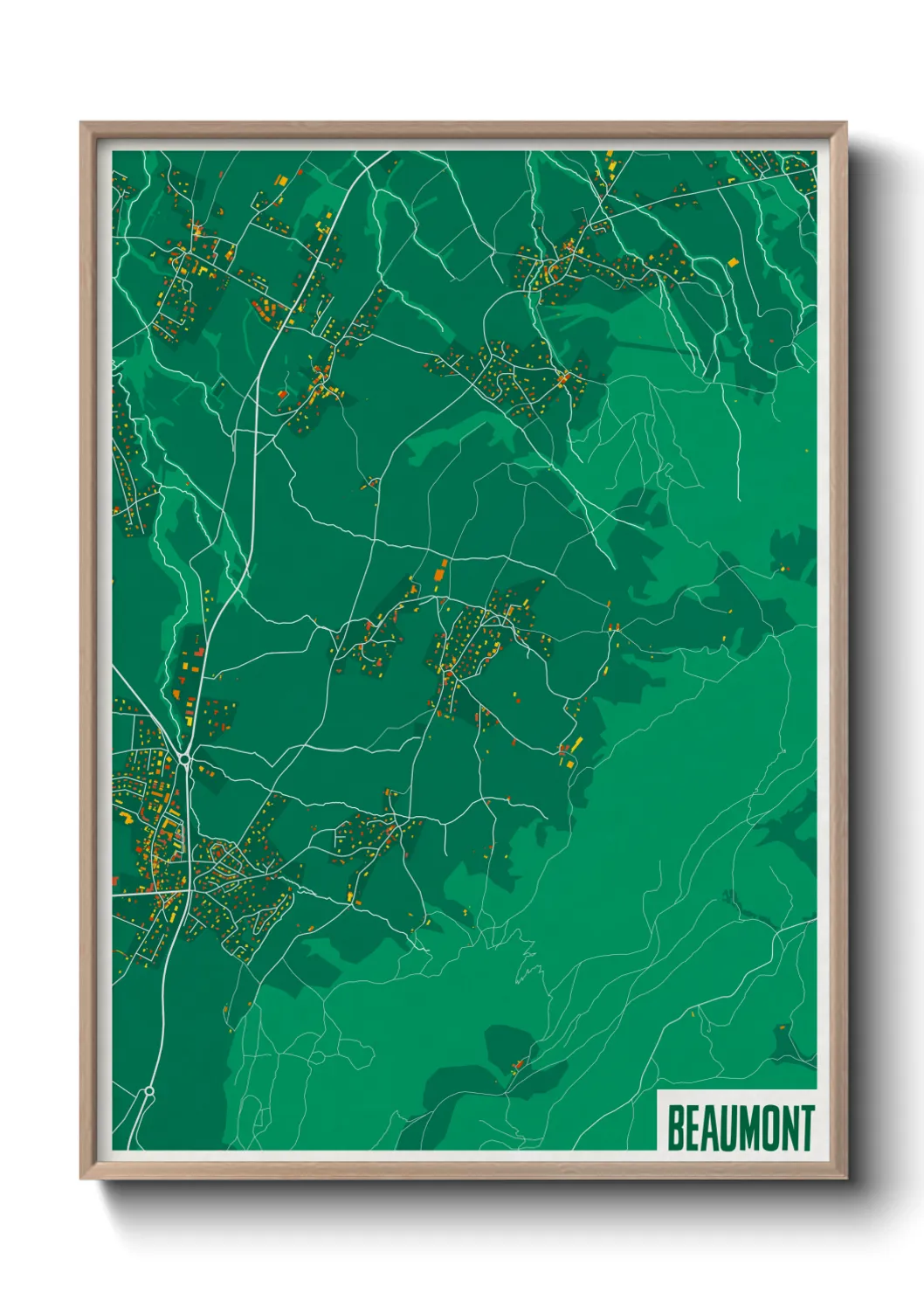 Une affiche de carte sur Beaumont
