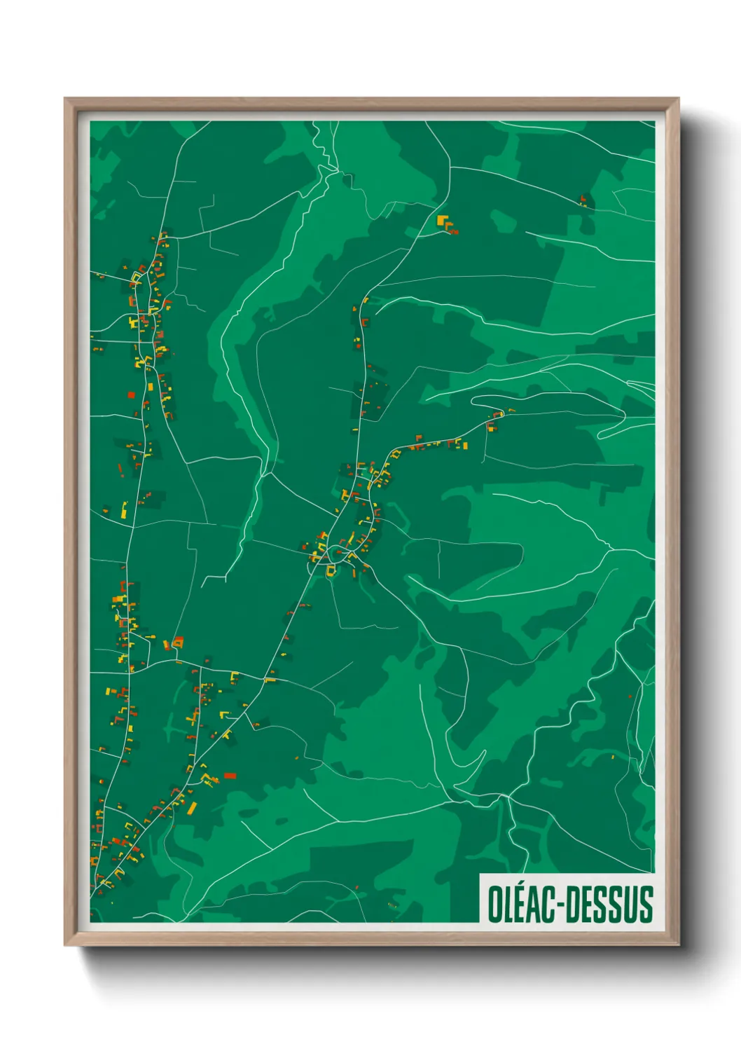 Une affiche de carte sur Oléac-Dessus