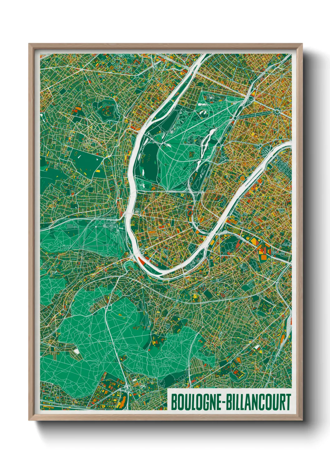 Une affiche de carte sur Boulogne-Billancourt