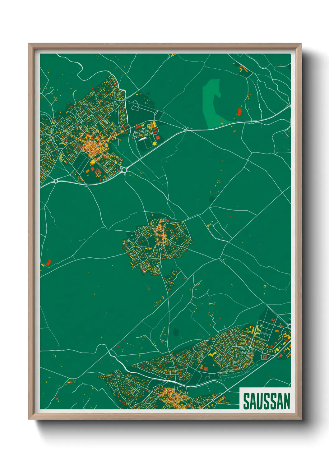 Une affiche de carte sur Saussan