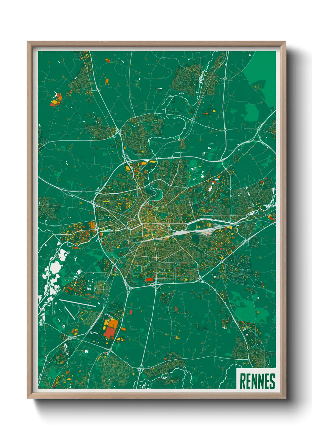 Une affiche de carte sur Rennes