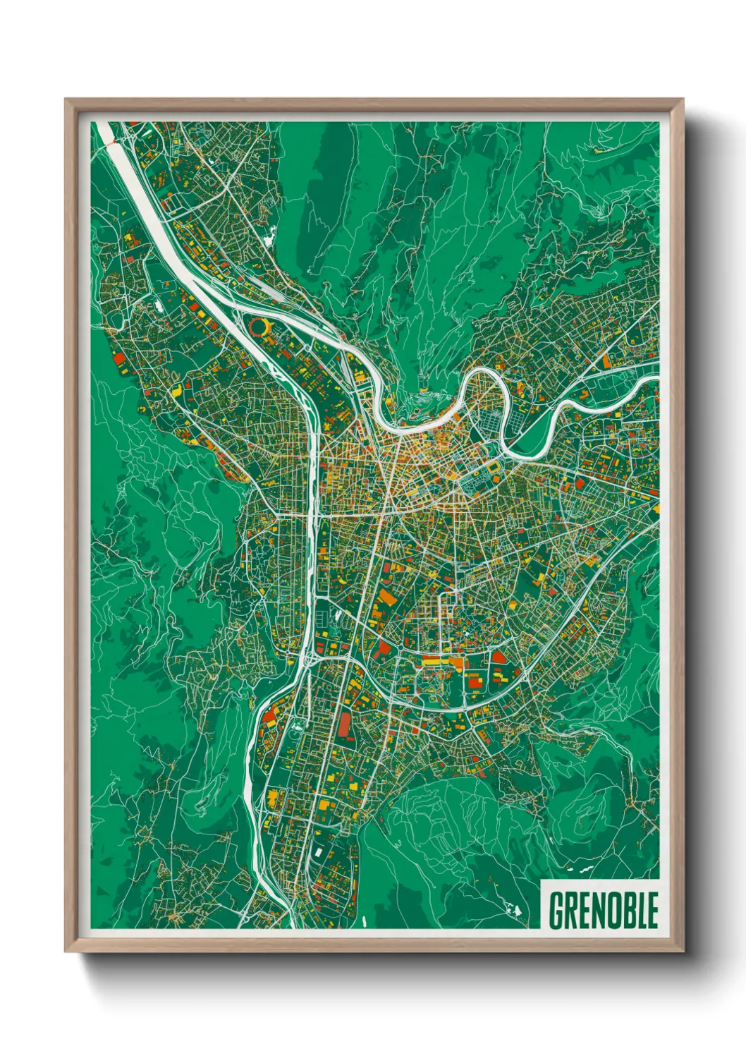 Une affiche de carte sur Grenoble