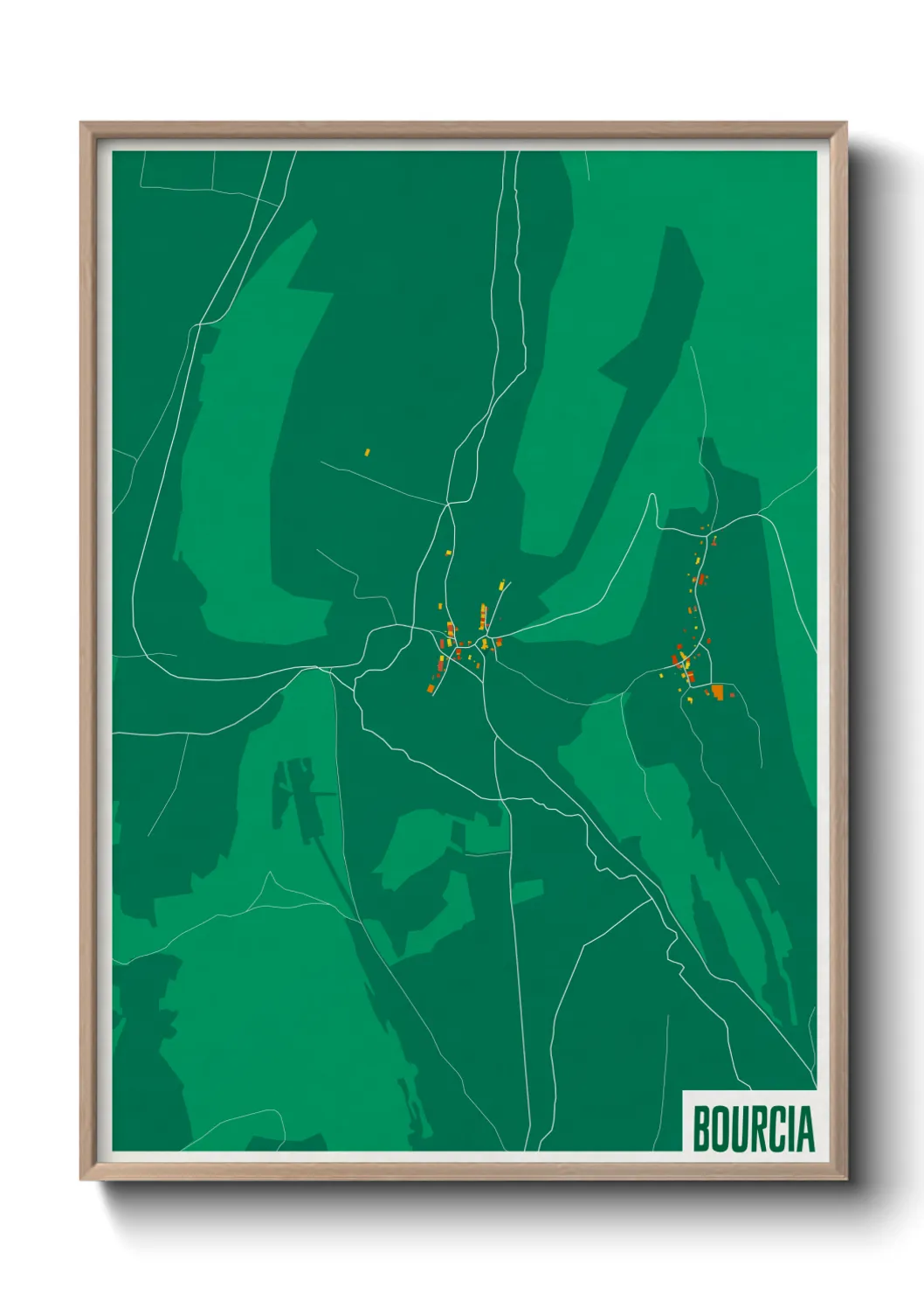 Une affiche de carte sur Bourcia