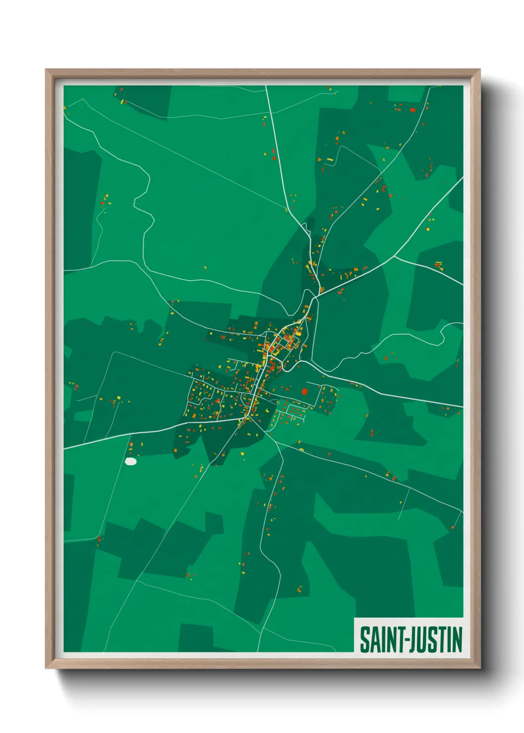 Une affiche de carte sur Saint-Justin