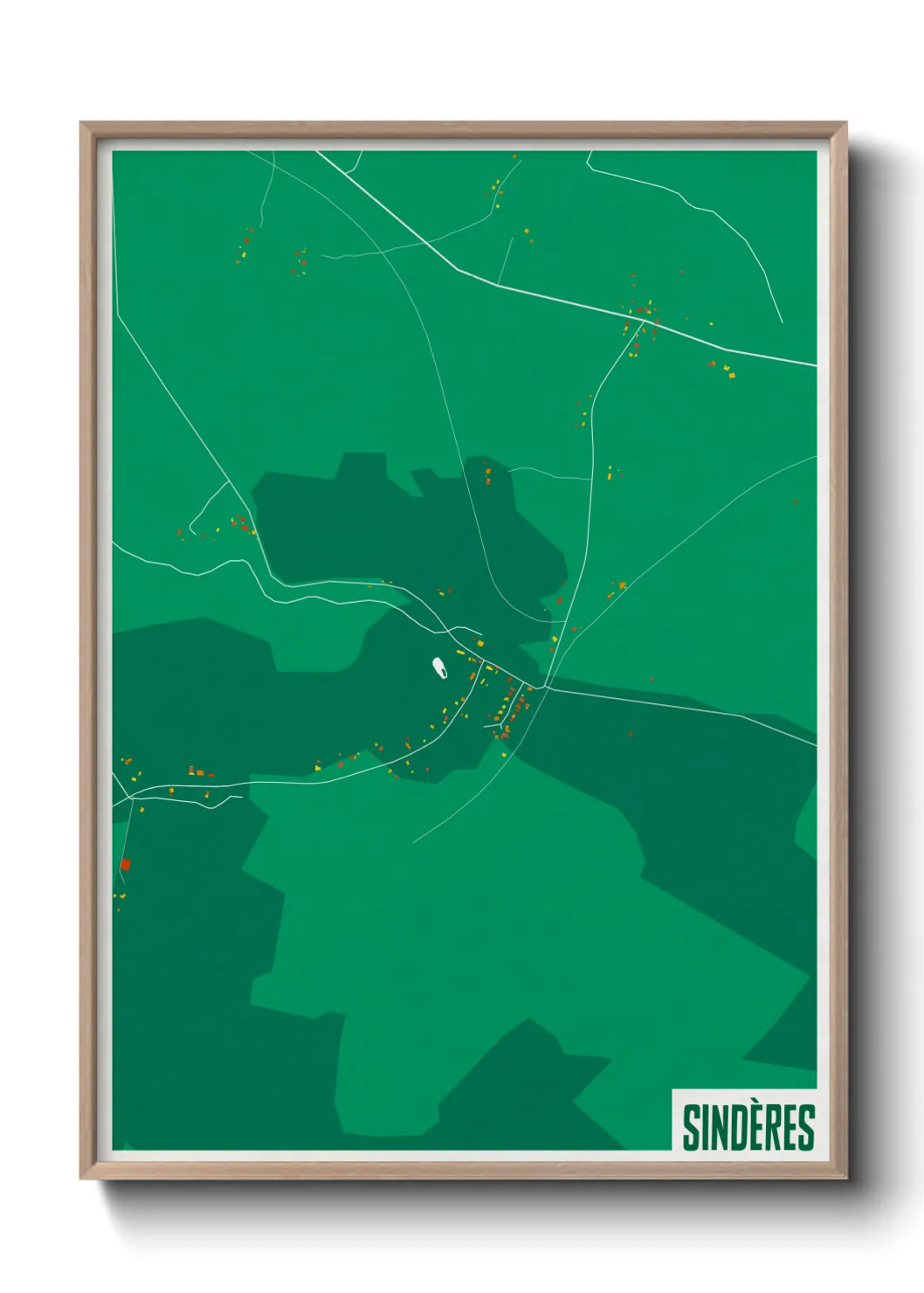 Une affiche de carte sur Sindères