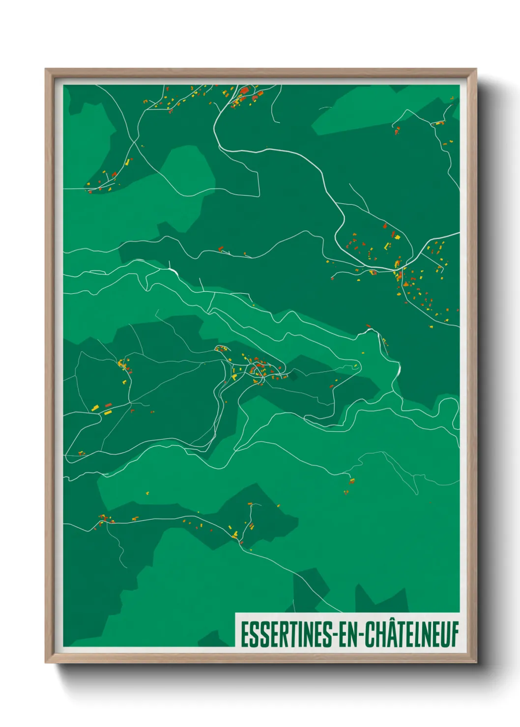 Une affiche de carte sur Essertines-en-Châtelneuf