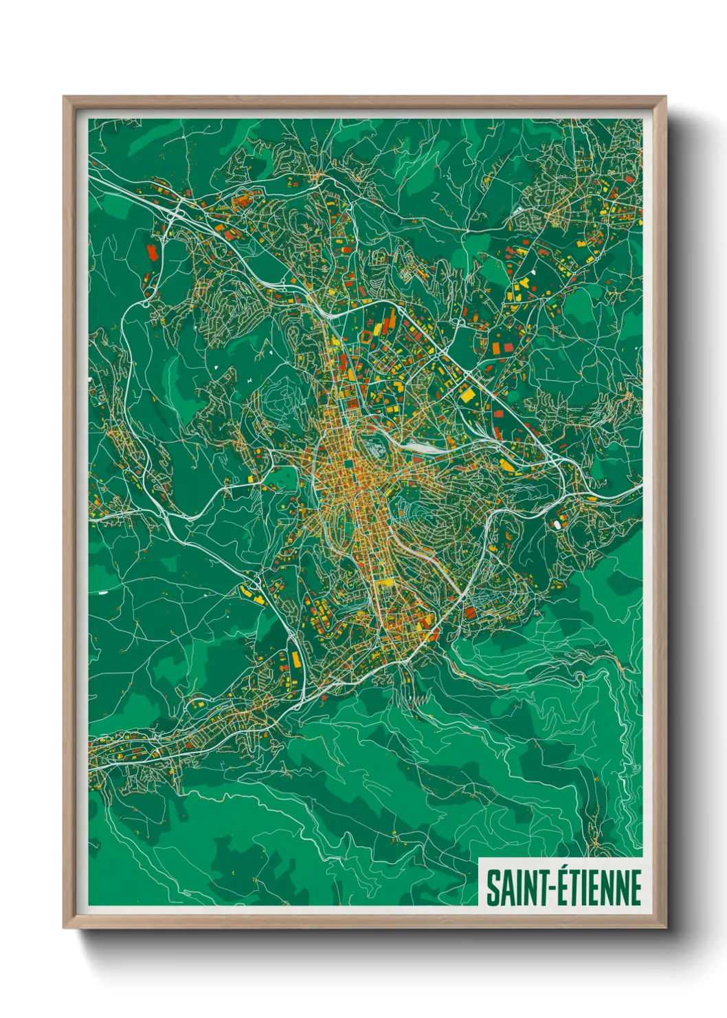 Une affiche de carte sur Saint-Étienne