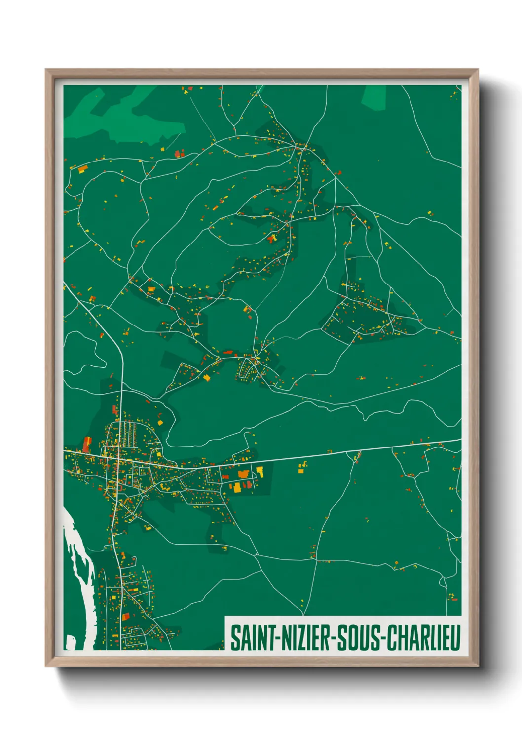 Une affiche de carte sur Saint-Nizier-sous-Charlieu