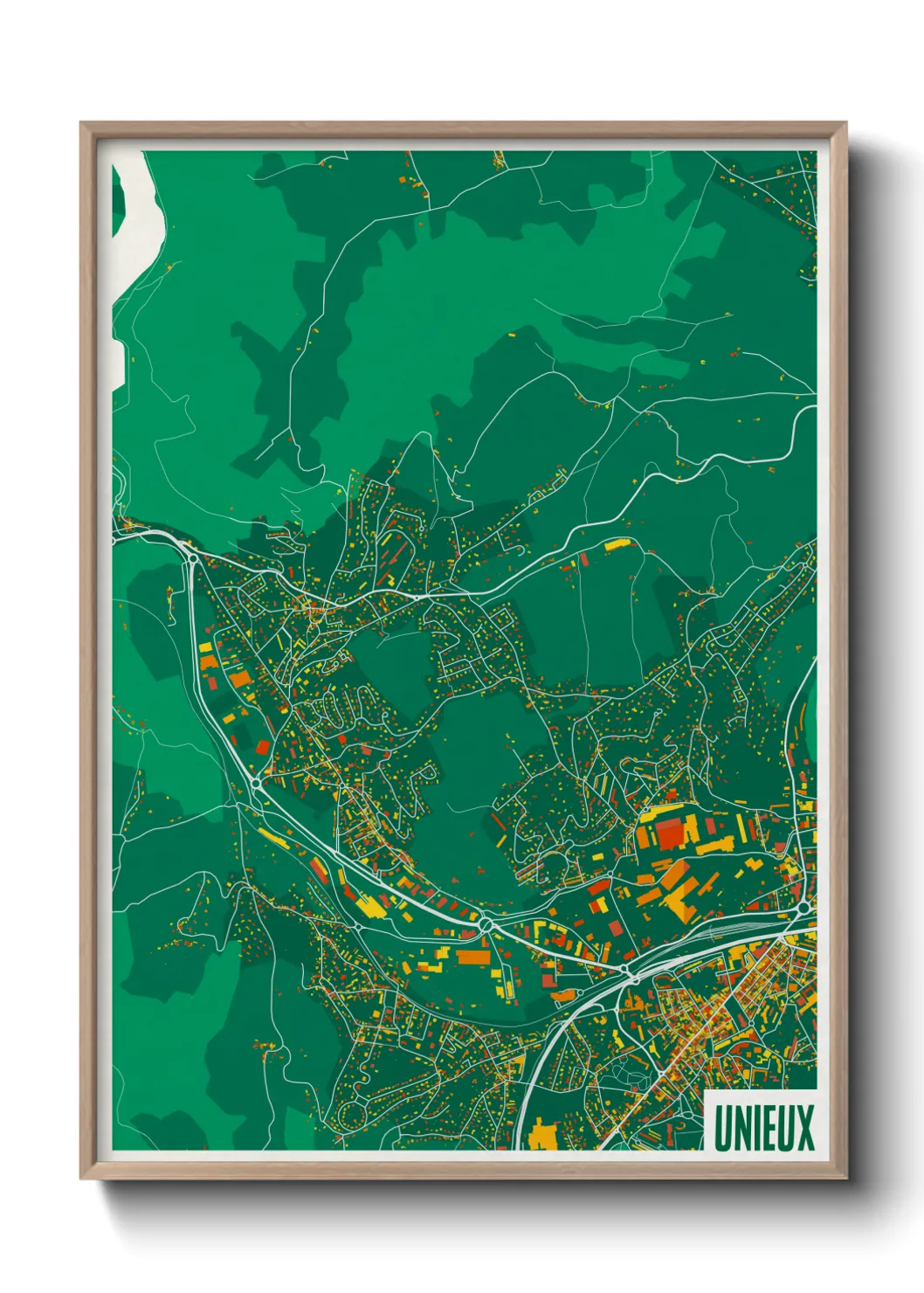 Une affiche de carte sur Unieux