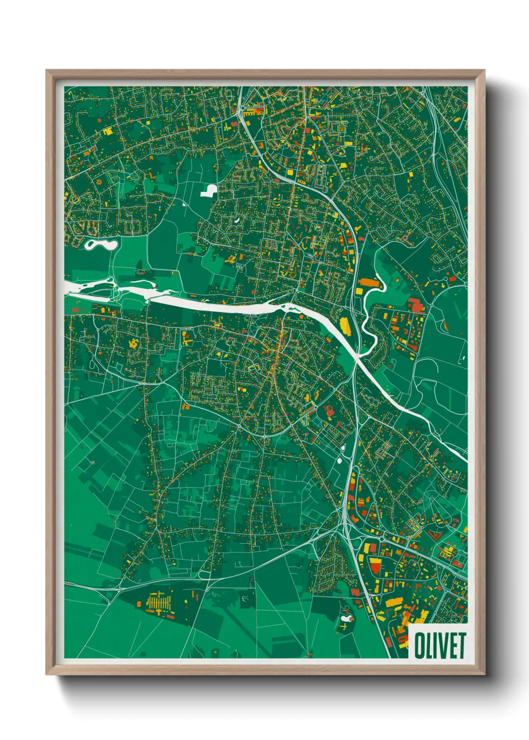 Une affiche de carte sur Olivet
