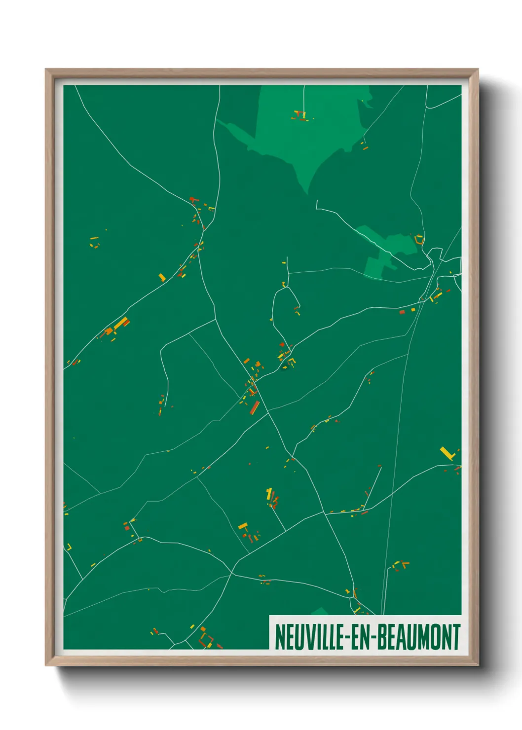 Une affiche de carte sur Neuville-en-Beaumont