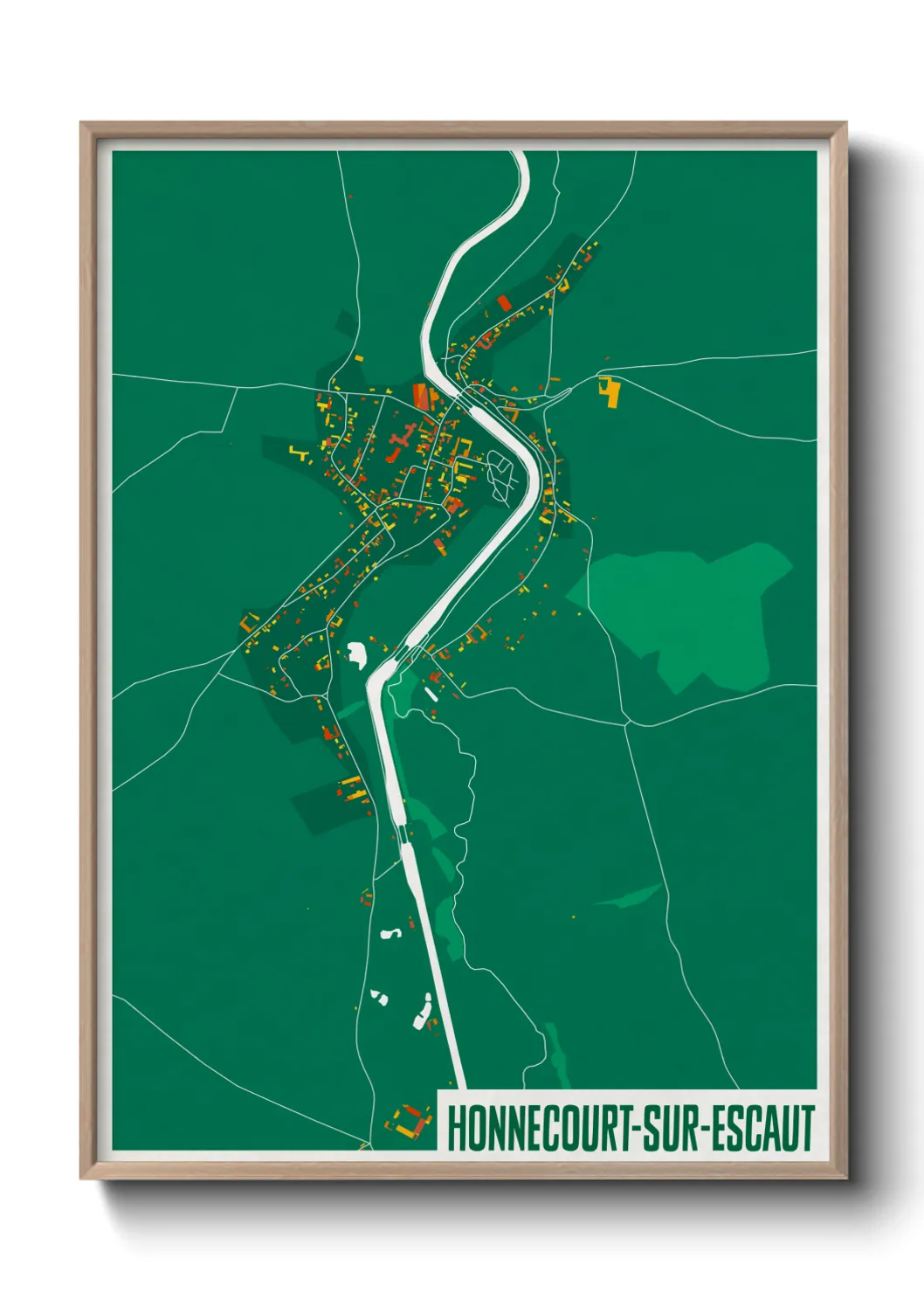 Une affiche de carte sur Honnecourt-sur-Escaut