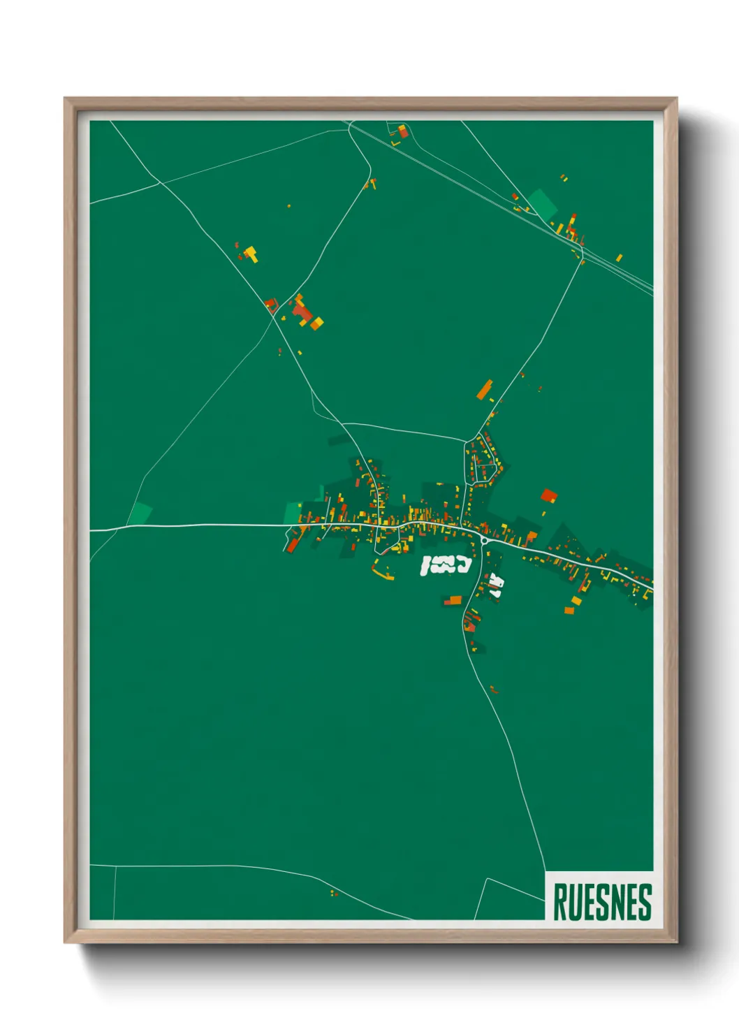 Une affiche de carte sur Ruesnes