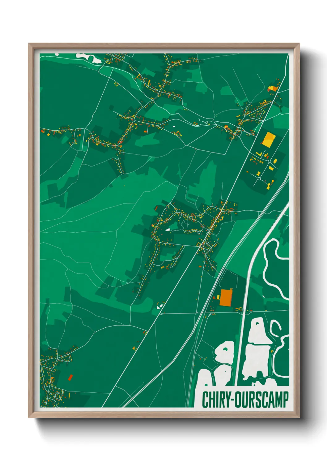 Une affiche de carte sur Chiry-Ourscamp