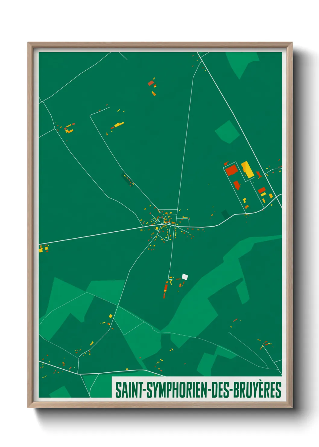 Une affiche de carte sur Saint-Symphorien-des-Bruyères