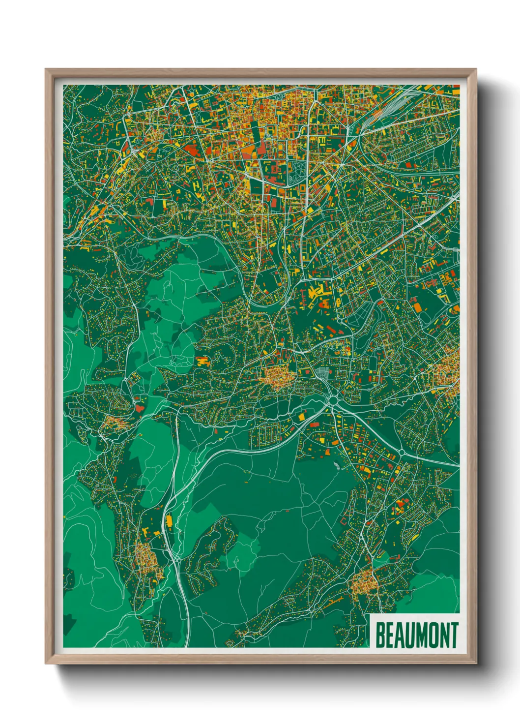 Une affiche de carte sur Beaumont