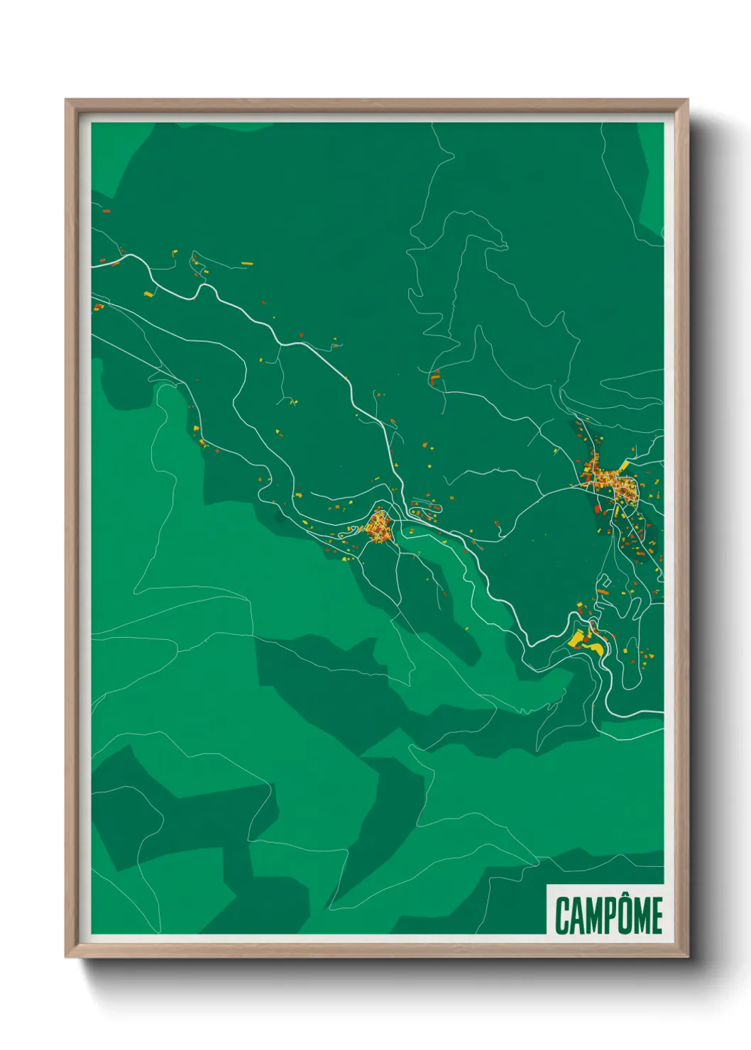 Une affiche de carte sur Campôme