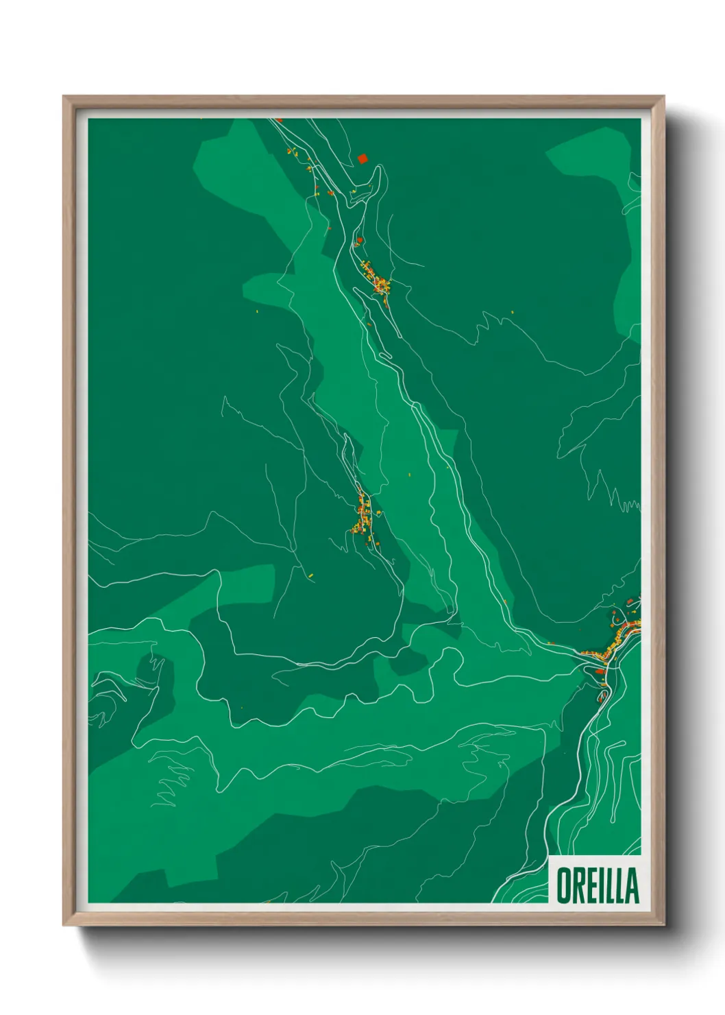 Une affiche de carte sur Oreilla