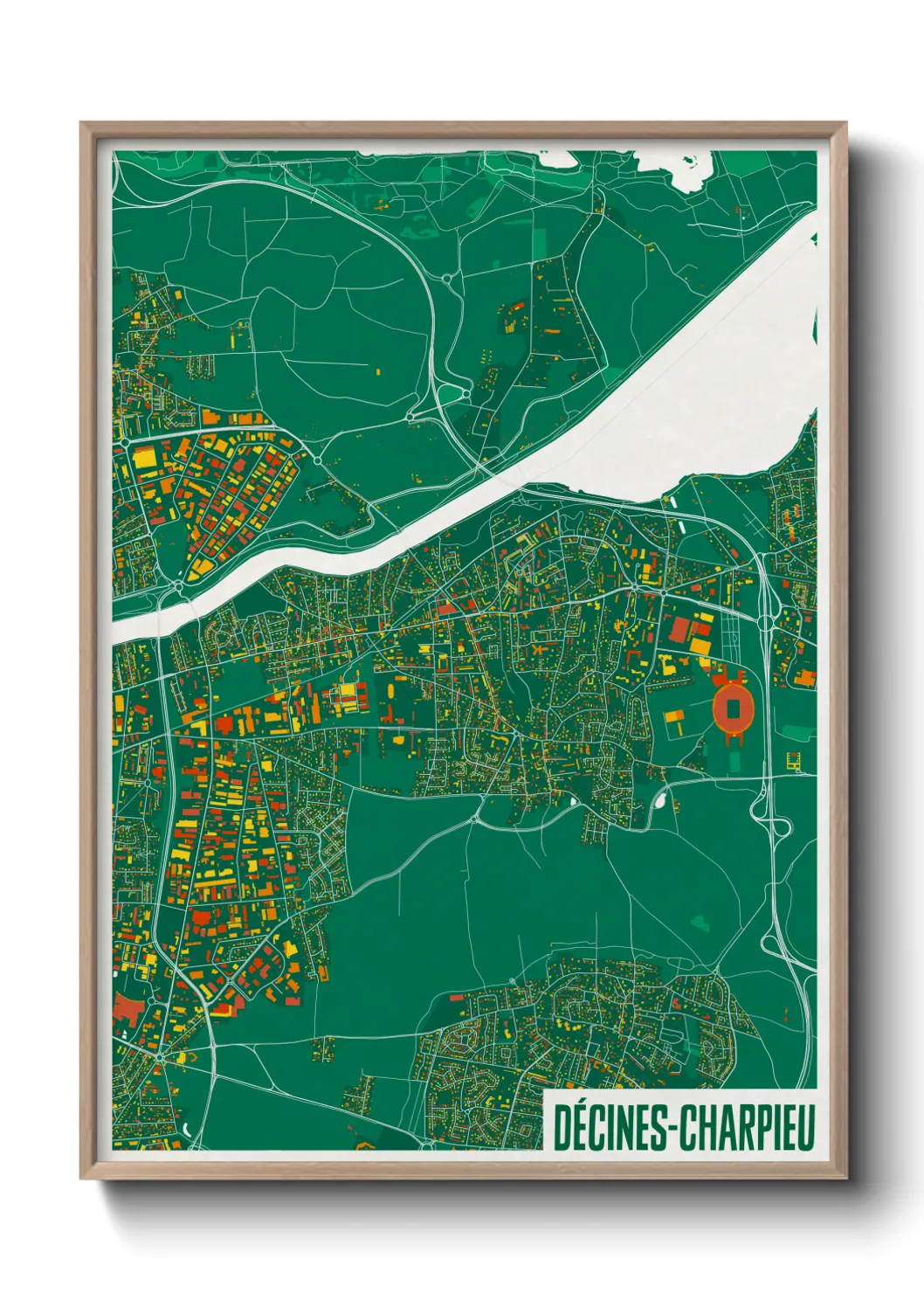 Une affiche de carte sur Décines-Charpieu