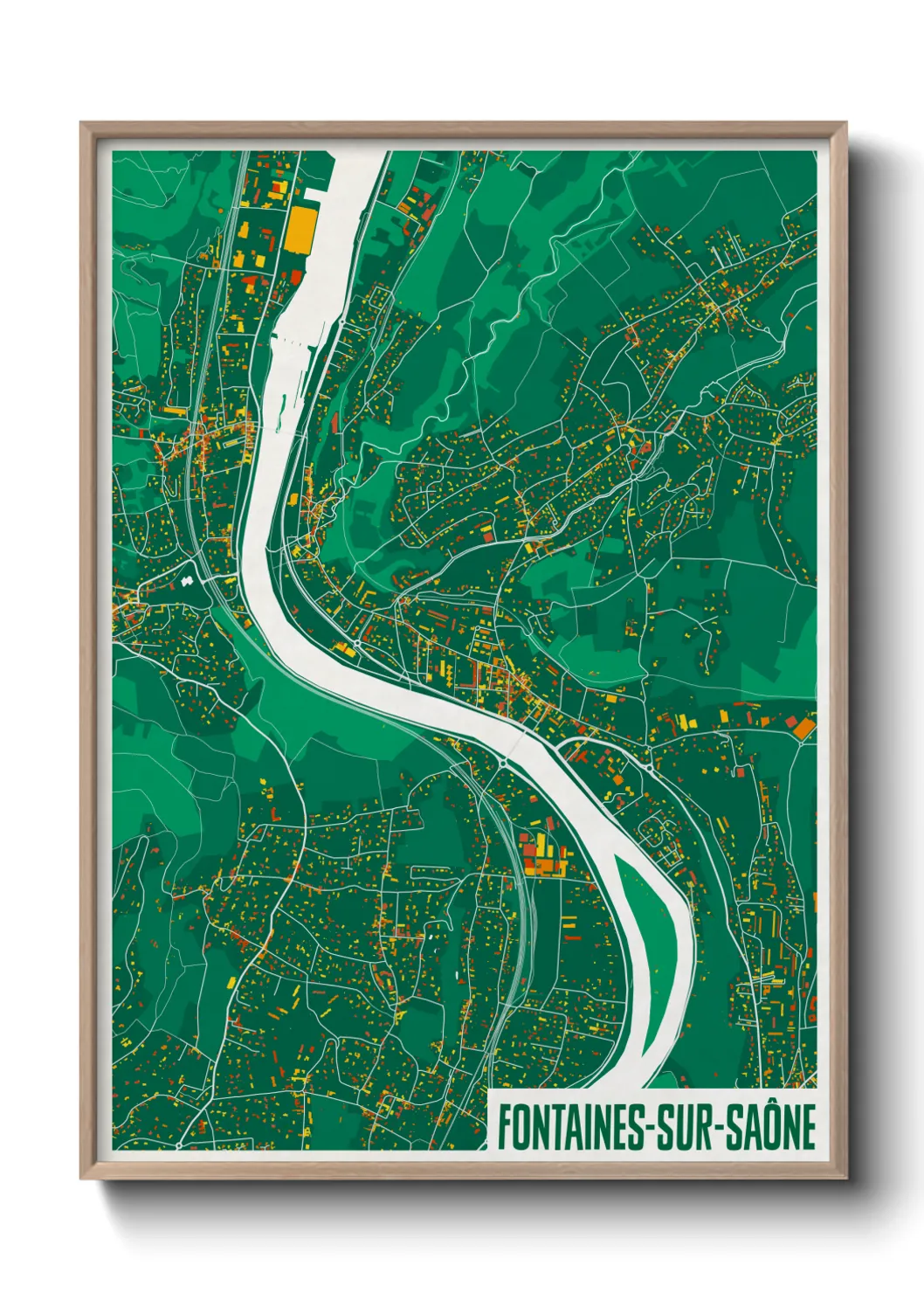 Une affiche de carte sur Fontaines-sur-Saône