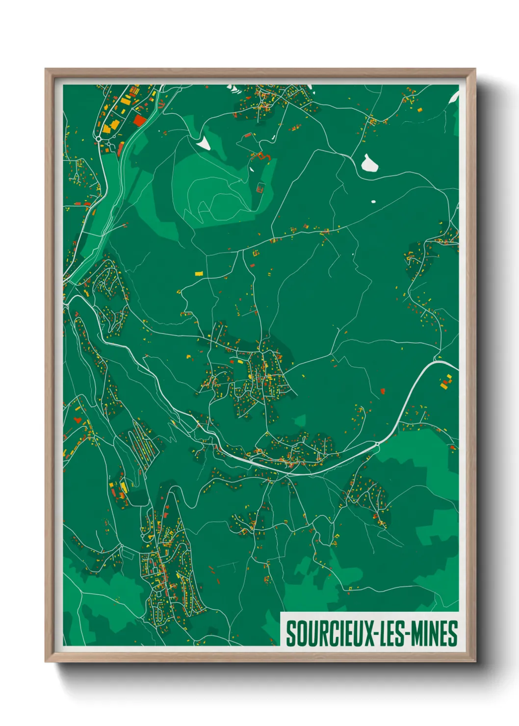 Une affiche de carte sur Sourcieux-les-Mines