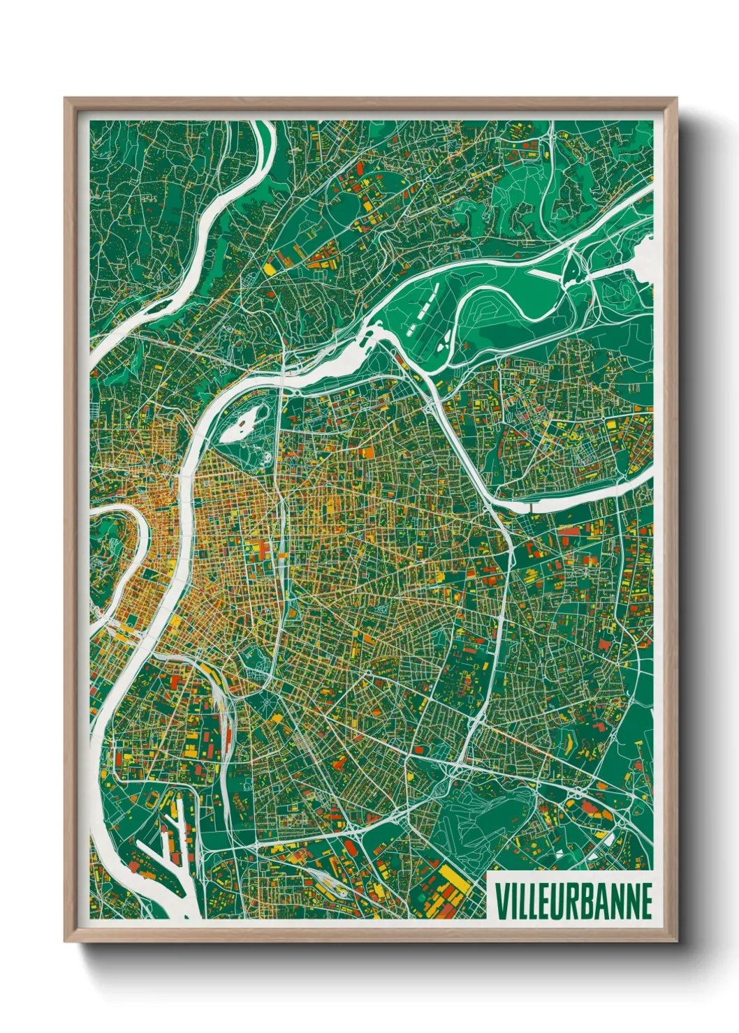 Une affiche de carte sur Villeurbanne