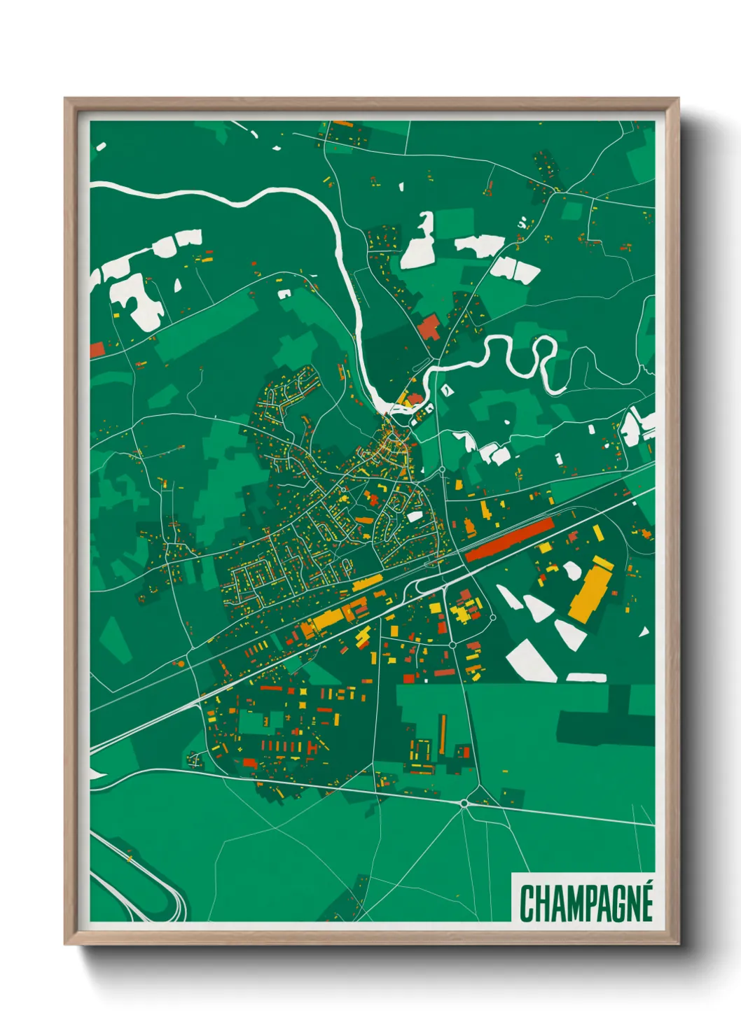 Une affiche de carte sur Champagné