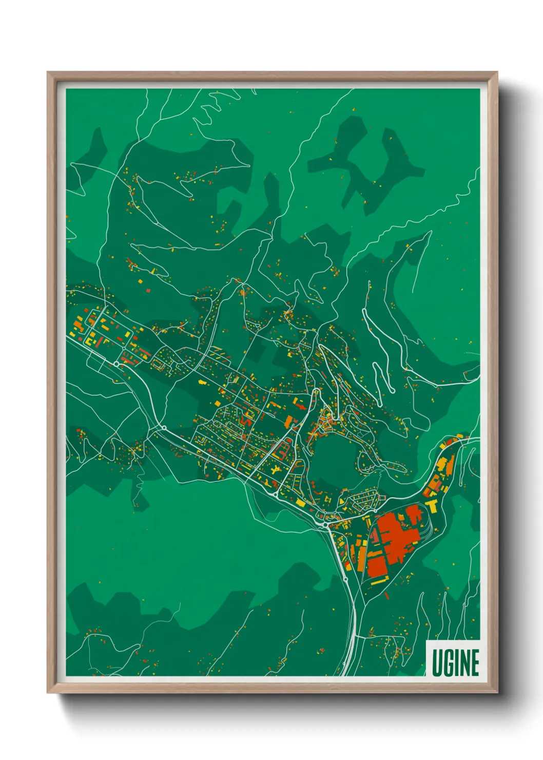 Une affiche de carte sur Ugine