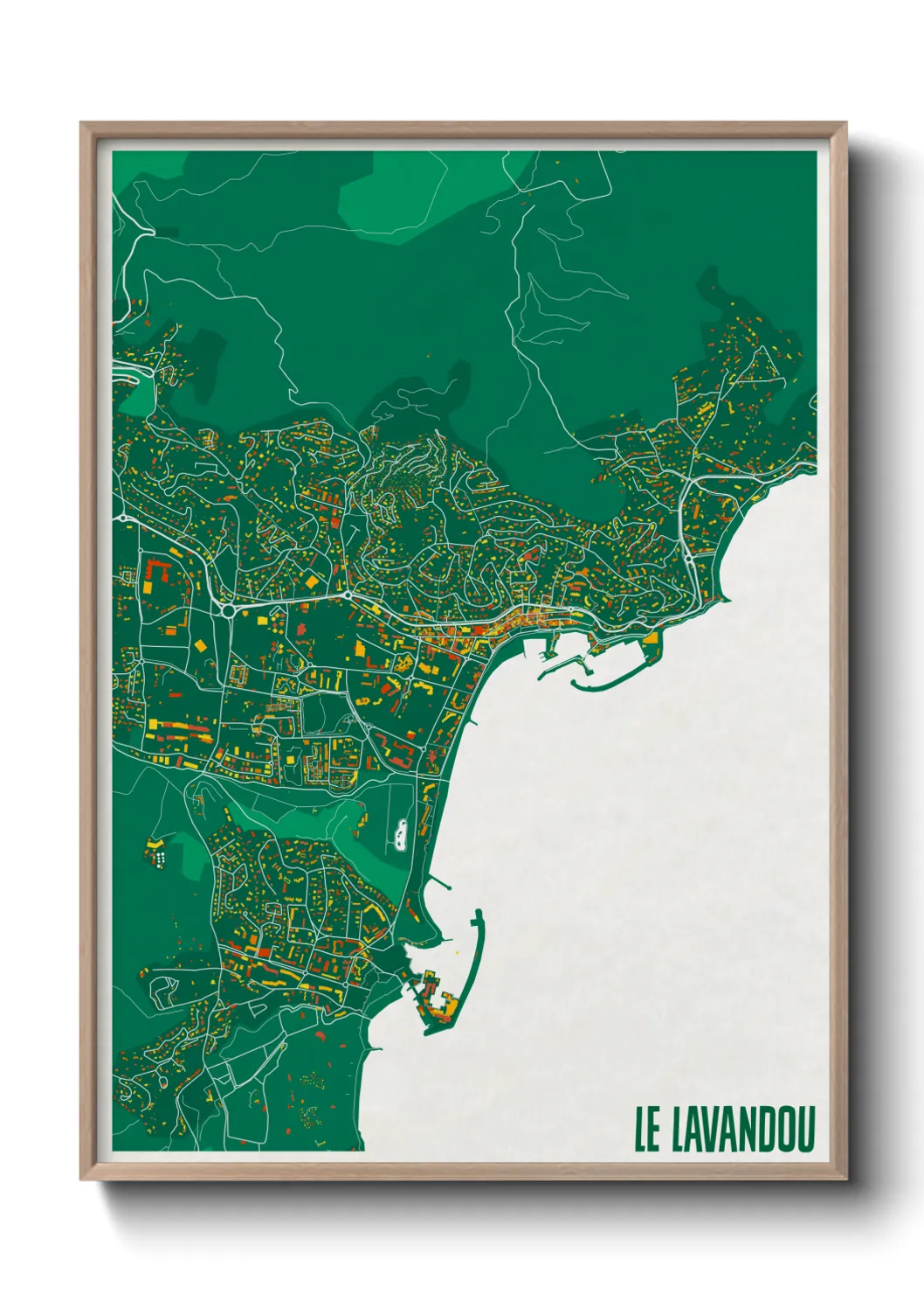 Une affiche de carte sur Le Lavandou