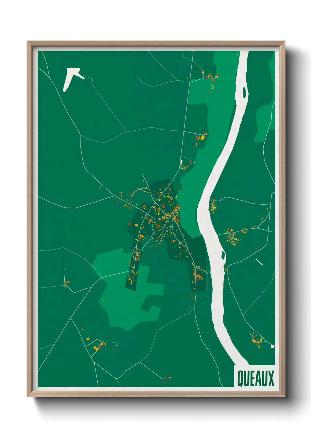 Une affiche de carte sur Queaux