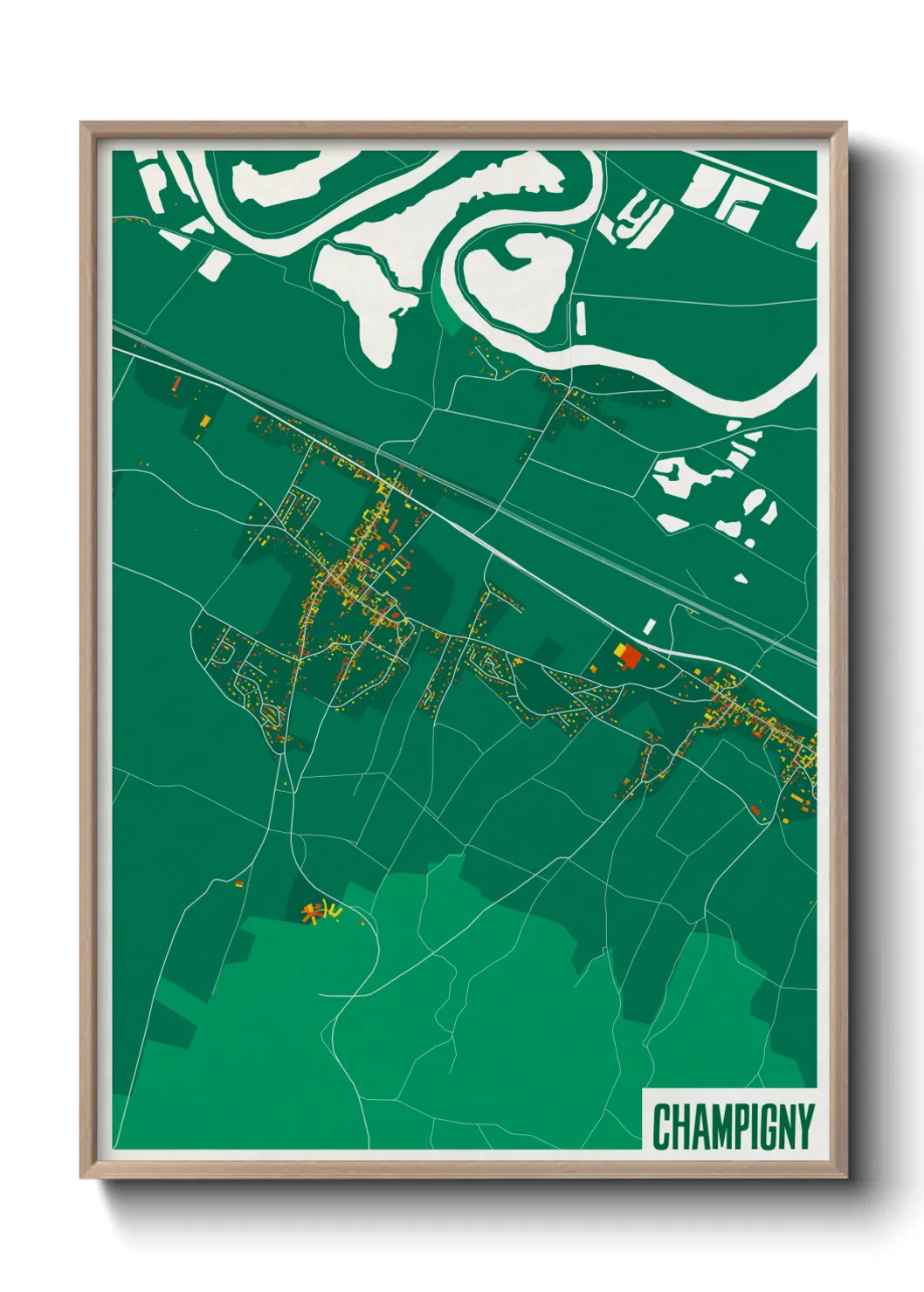 Une affiche de carte sur Champigny